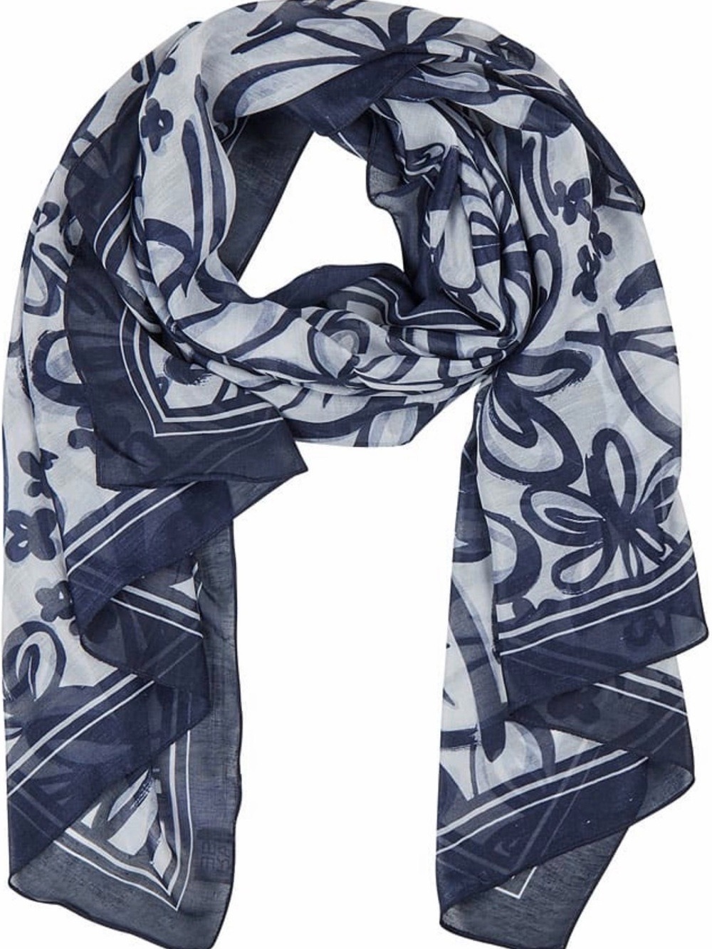 Elegant Navy Floral Border Scarf